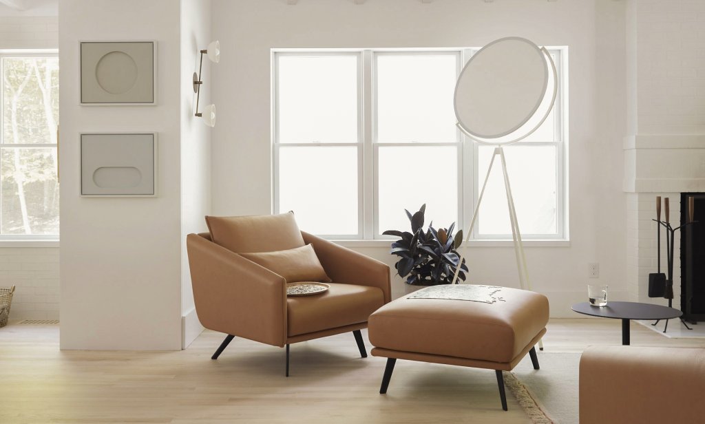 Costura in leather armchair & ottoman, via DWR 8882, Photo Jim Bastardo